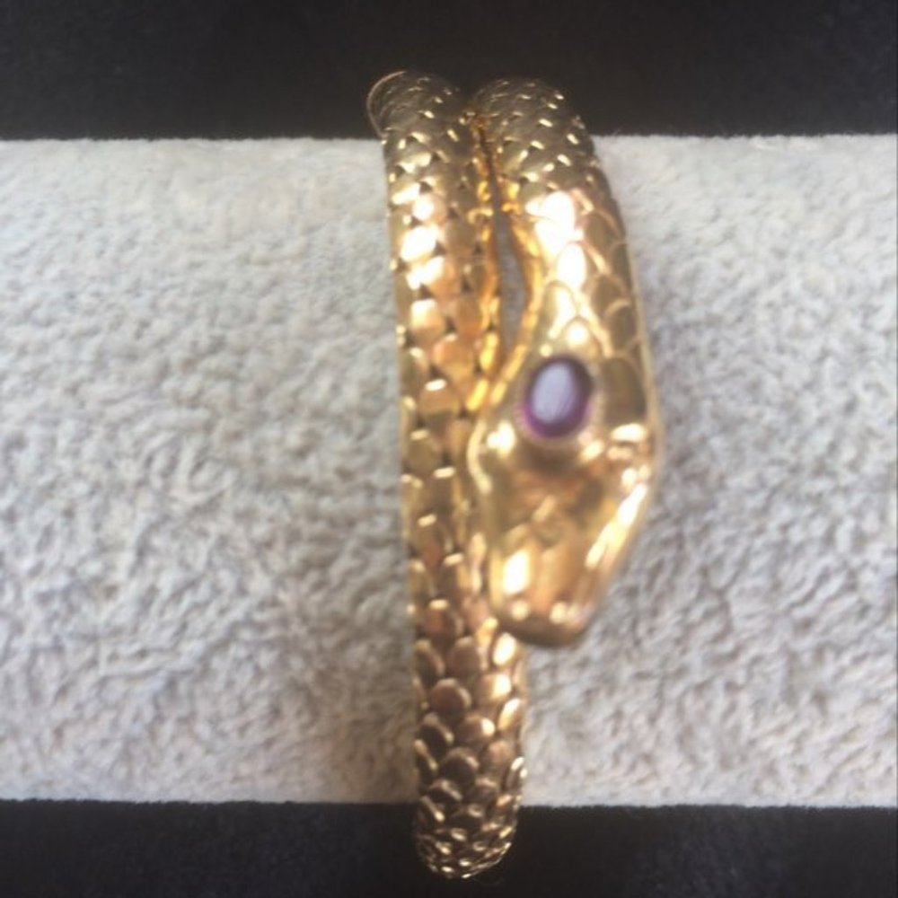 Snake coil bracelet Rolled Gold Vintage GBM amethyst